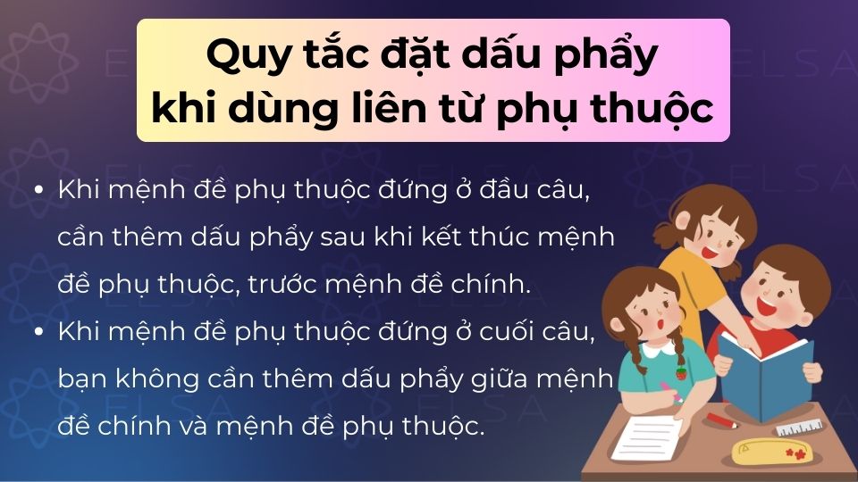 Quy tắc đặt dấu phẩy khi dùng liên từ phụ thuộc, phụ thuộc vào vị trí của mệnh đề phụ thuộc so với mệnh đề chính Quy tắc đặt dấu phẩy khi dùng liên từ phụ thuộc, phụ thuộc vào vị trí của mệnh đề phụ thuộc so với mệnh đề chính