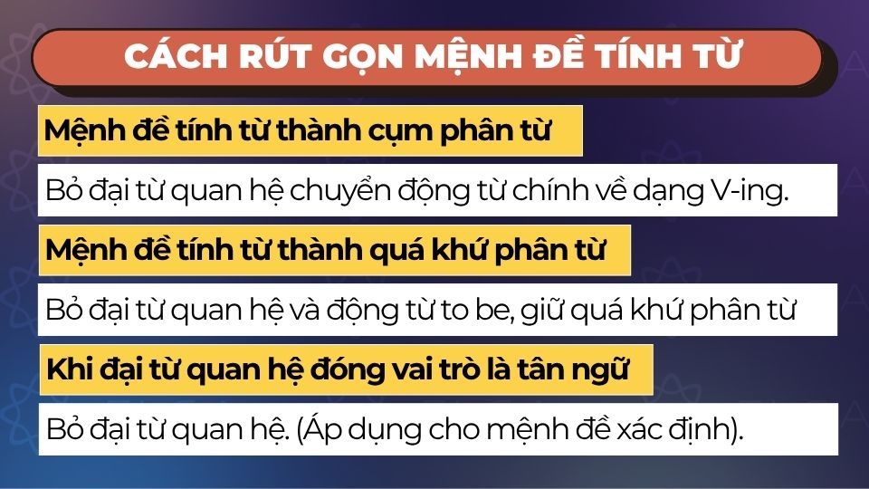 Cách rút gọn mệnh đề tính từ