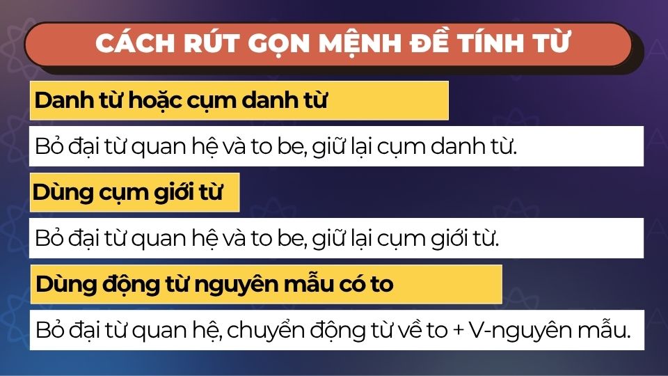 Cách rút gọn mệnh đề tính từ