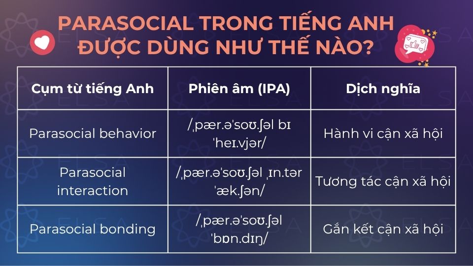 Những từ ngữ được kết hợp với từ Parasocial trong tiếng Anh