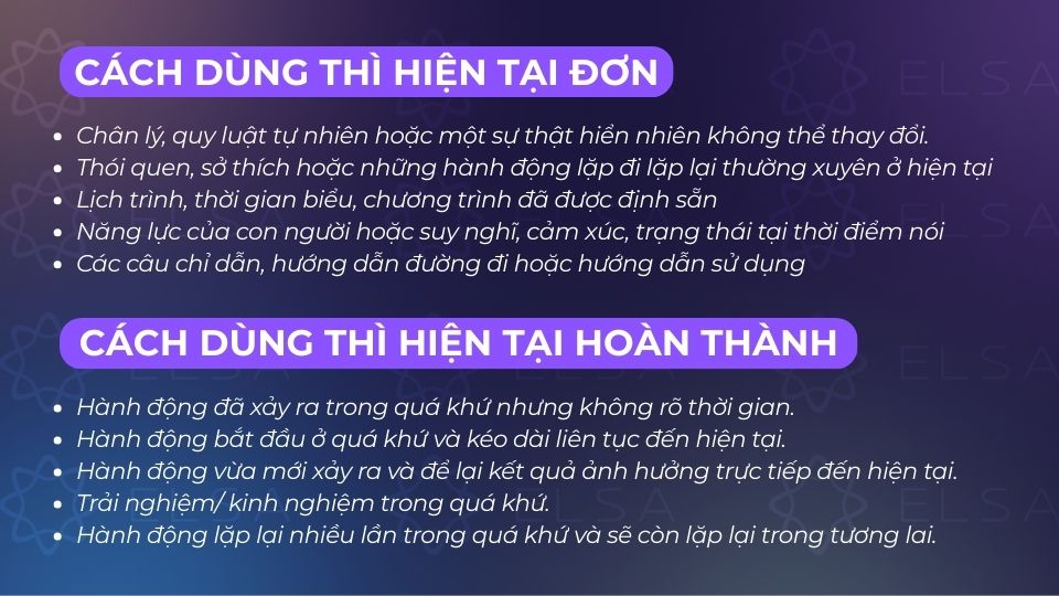 Một số cách dùng thì hiện tại đơn và hiện tại hoàn thành