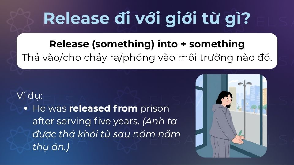 Release + into mang ý nghĩa là thả ra, phóng vào một môi trường nào đó