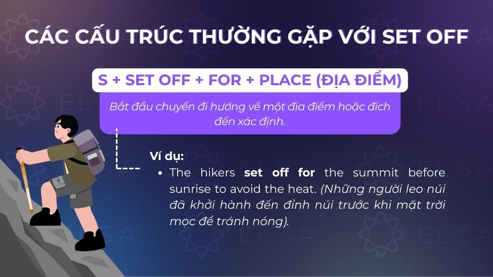 Cấu trúc câu set off với for 