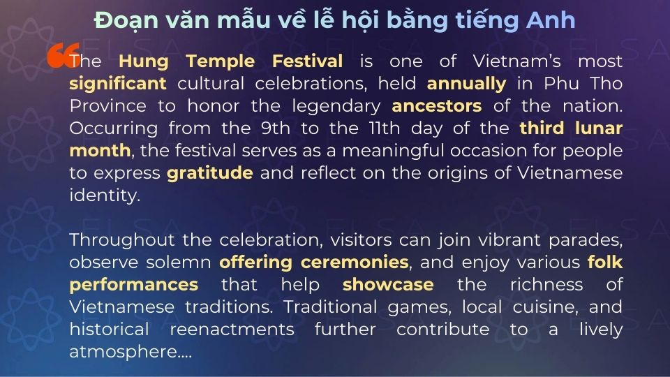 Mẫu đoạn văn tiếng Anh về Lễ hội Đền Hùng