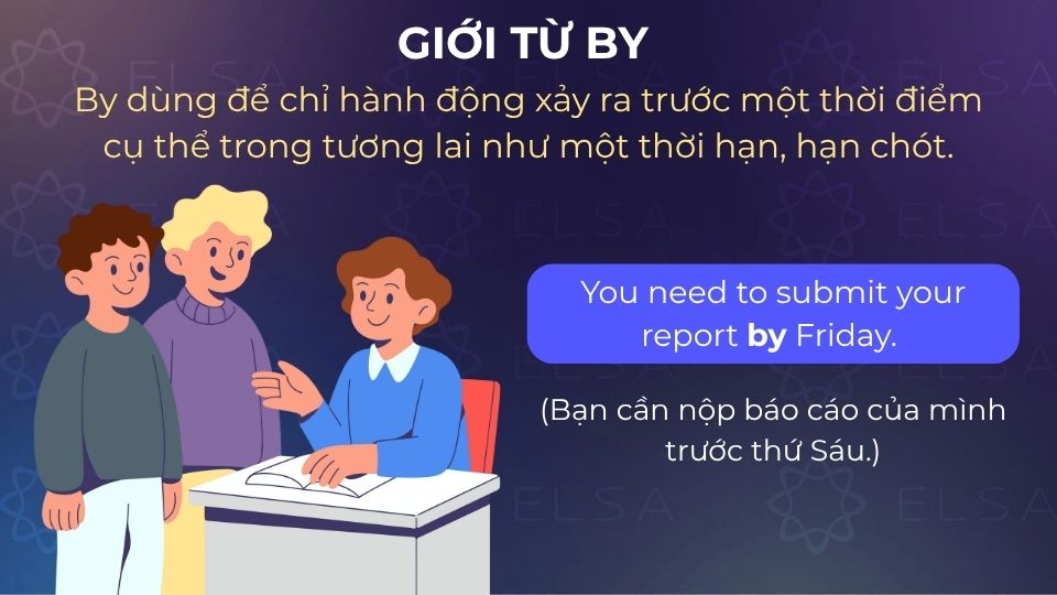 Câu ví dụ giới từ chỉ thời gian by