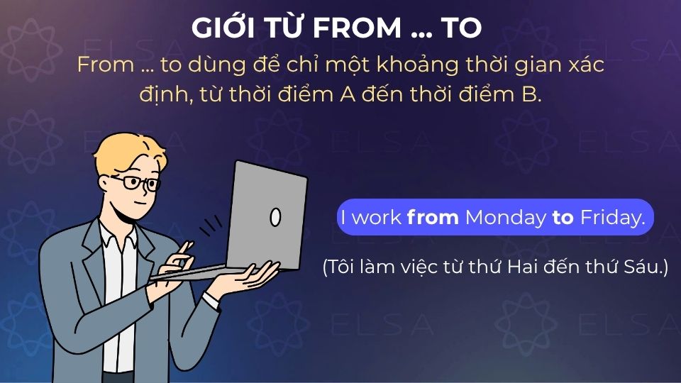 Câu ví dụ giới từ chỉ thời gian from…to