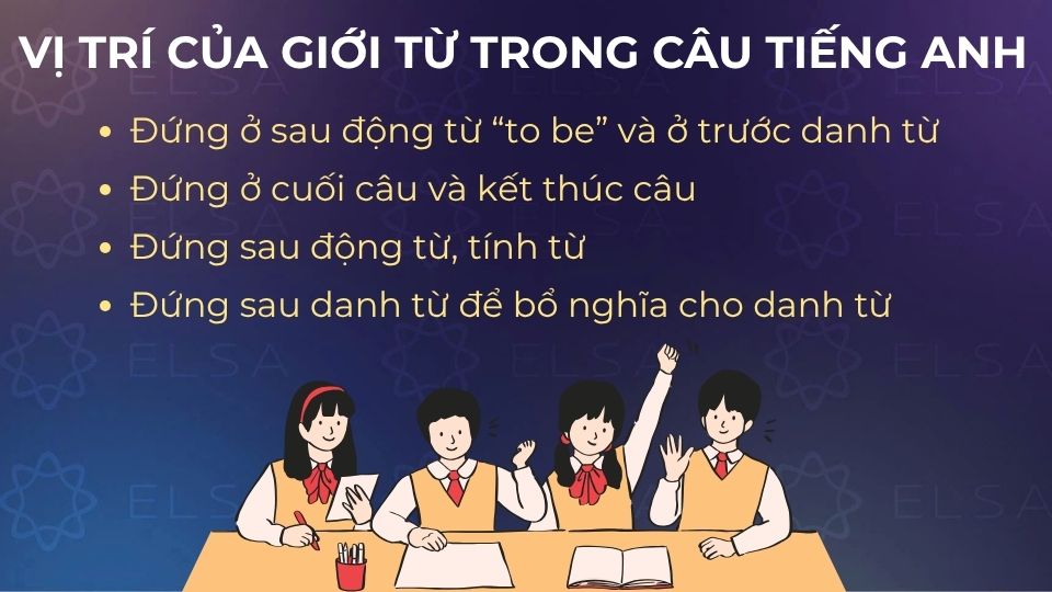 Một số vị trí của giới từ trong câu