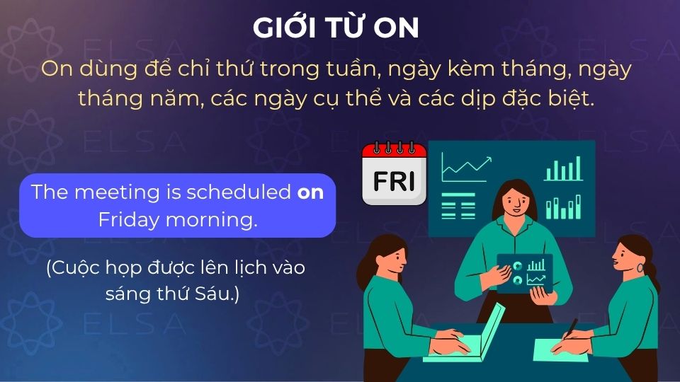 Câu ví dụ giới từ chỉ thời gian on