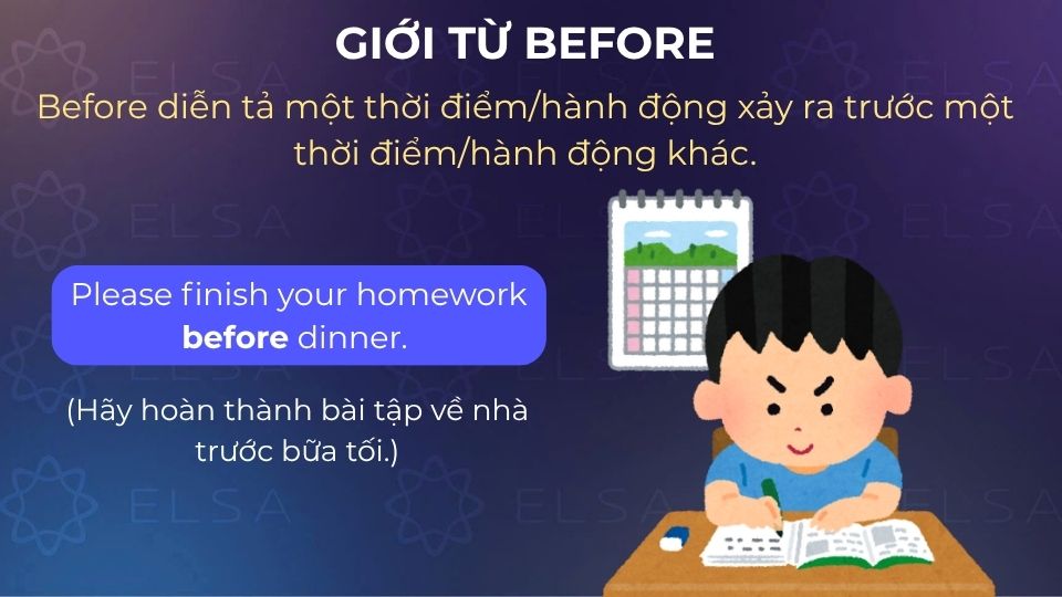 Câu ví dụ giới từ chỉ thời gian before
