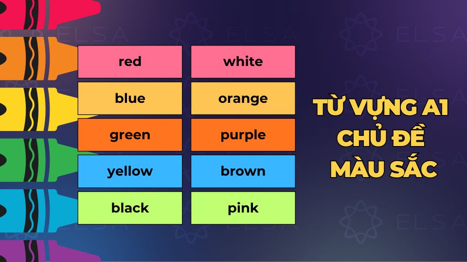 Từ vựng A1 chủ đề màu sắc