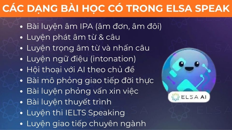 ELSA Speak cung cấp nhiều loại bài tập, đáp ứng mọi mục tiêu luyện nói
