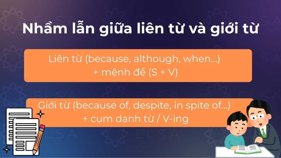 Lỗi này xảy ra khi dùng liên từ thay cho giới từ hoặc ngược lại Lỗi này xảy ra khi dùng liên từ thay cho giới từ hoặc ngược lại