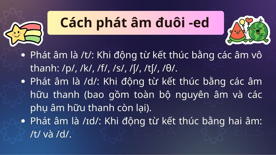 Đuôi -ed được phát âm là /ɪd/, /t/ và /d/