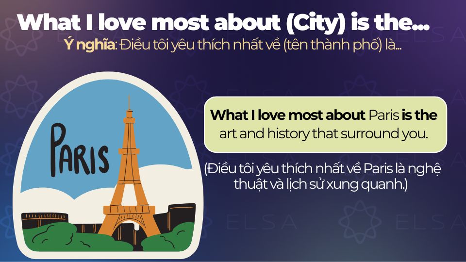Câu ví dụ cấu trúc What I love most about (City) is the... Câu ví dụ cấu trúc What I love most about (City) is the...
