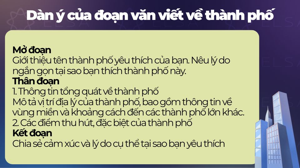 Dàn ý của đoạn văn viết về thành phố Dàn ý của đoạn văn viết về thành phố