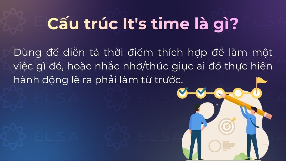 Cấu trúc It’s time dùng để diễn tả đã đến lúc thích hợp để làm một việc gì đó