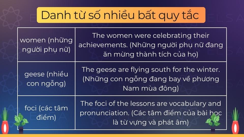 Danh từ số nhiều bất quy tắc có dạng số nhiều không theo quy tắc thêm -s/-es Danh từ số nhiều bất quy tắc có dạng số nhiều không theo quy tắc thêm -s/-es