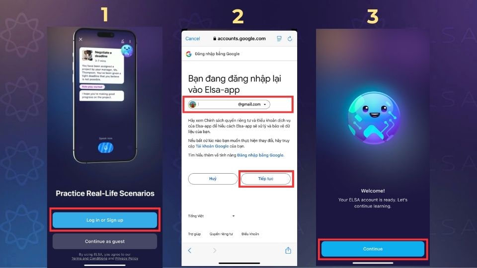 Cách lấy lại mật khẩu ELSA Speak trên app - bước 1,2,3