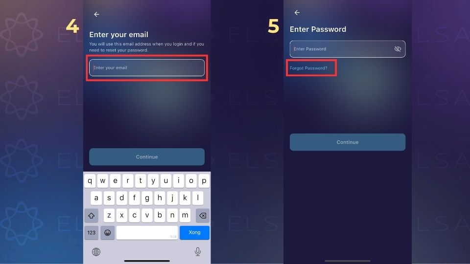 Cách lấy lại mật khẩu ELSA Speak trên app - bước 4,5