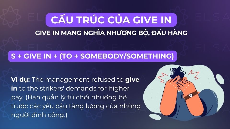 Cấu trúc của give in khi mang nghĩa nhượng bộ, đầu hàng Cấu trúc của give in khi mang nghĩa nhượng bộ, đầu hàng