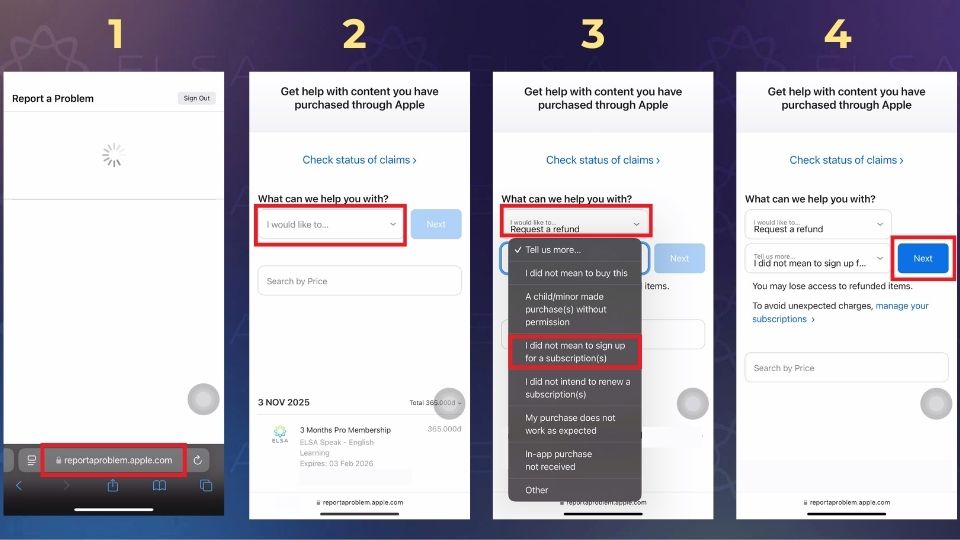 Các bước hoàn tiền khi mua gói học qua App Store