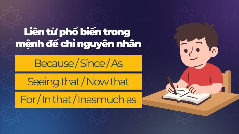 Các liên từ phổ biến trong mệnh đề chỉ nguyên nhân Các liên từ phổ biến trong mệnh đề chỉ nguyên nhân