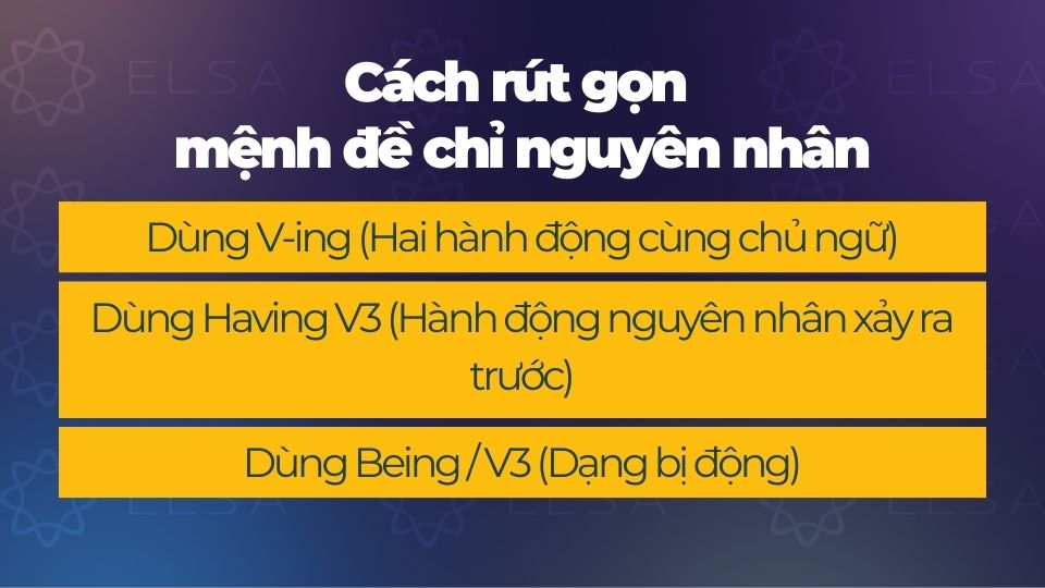 Cách rút gọn mệnh đề chỉ nguyên nhân Cách rút gọn mệnh đề chỉ nguyên nhân