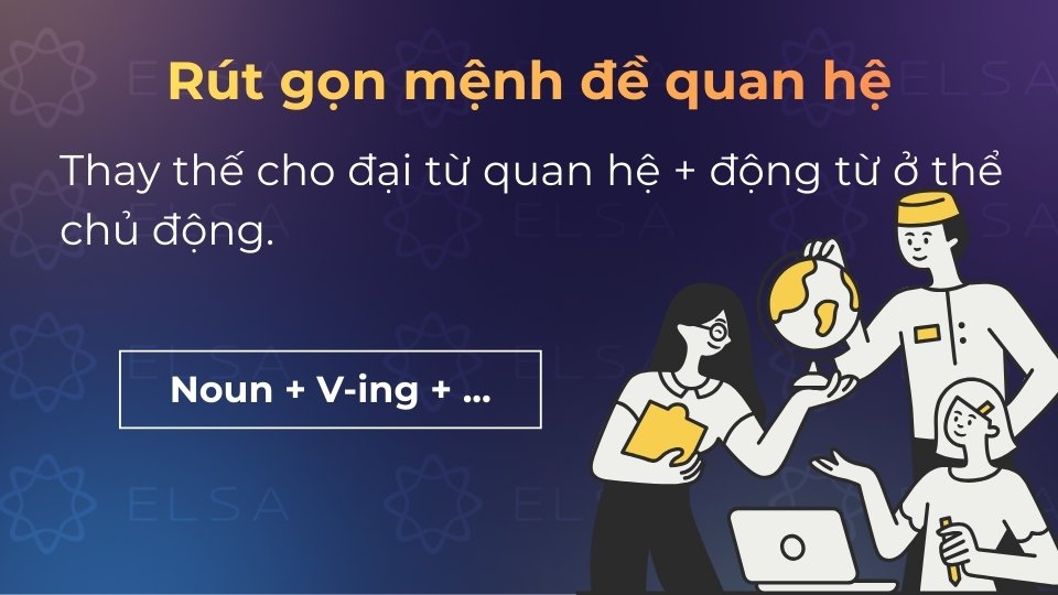 Rút gọn mệnh đề quan hệ thể chủ động là việc lược bỏ đại từ quan hệ và trợ động từ