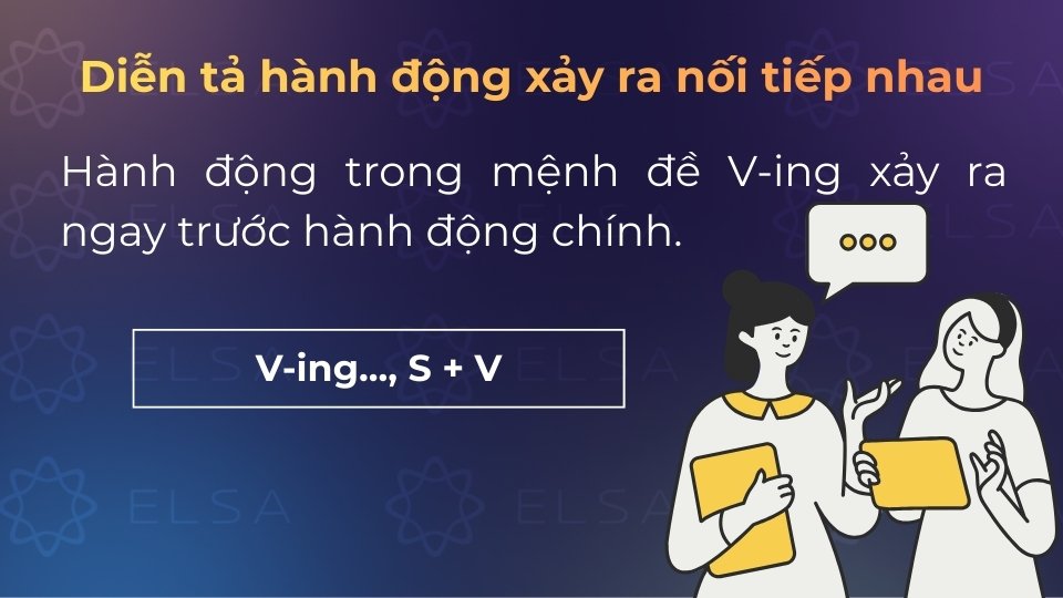 Dùng V-ing để thay thế cho hành động xảy ra trước trong chuỗi hai hành động liên tiếp Dùng V-ing để thay thế cho hành động xảy ra trước trong chuỗi hai hành động liên tiếp