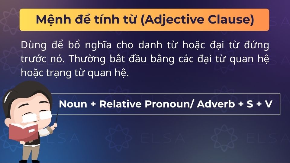 Mệnh đề tính từ là mệnh đề phụ dùng để bổ nghĩa cho danh từ