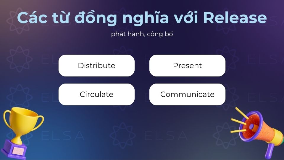 Các từ đồng nghĩa với release mang ý nghĩa là phát hành, công bố