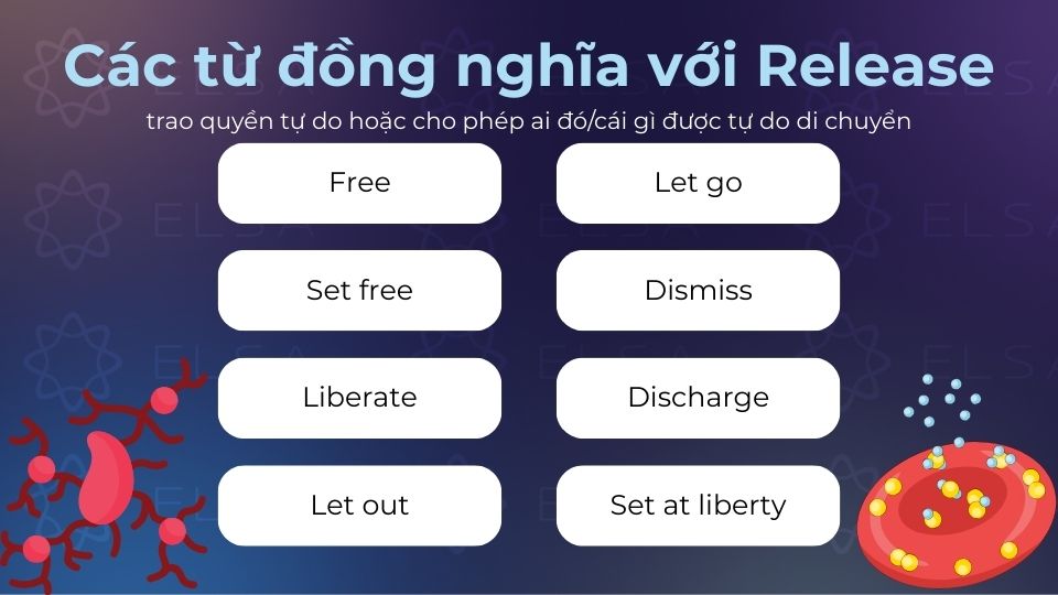 Các từ đồng nghĩa với release khi release mang nghĩa là thả ra, giải phóng