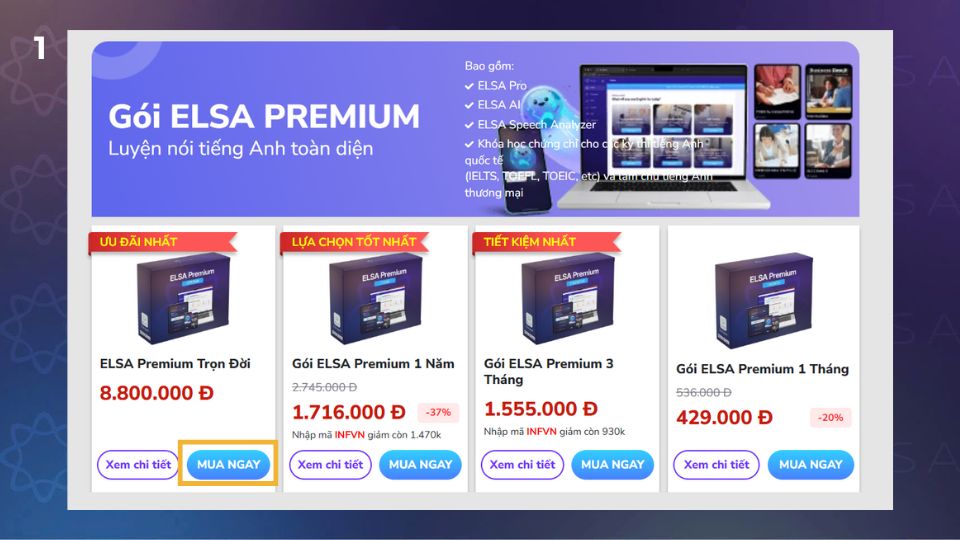 Cách mua ELSA Speech Analyzer - bước 1