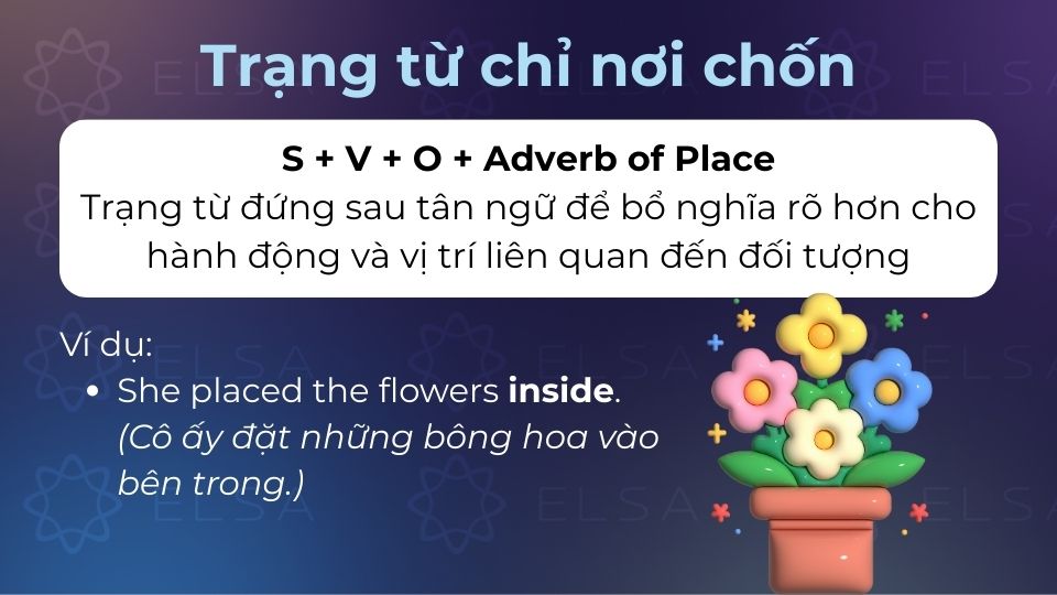 Trạng từ đứng sau tân ngữ có tác dụng bổ nghĩa