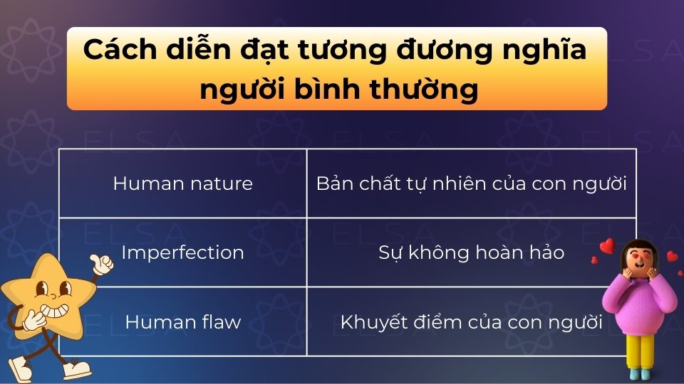 Cách diễn đạt nghĩa người bình thường như human nature, only human, ordinary people