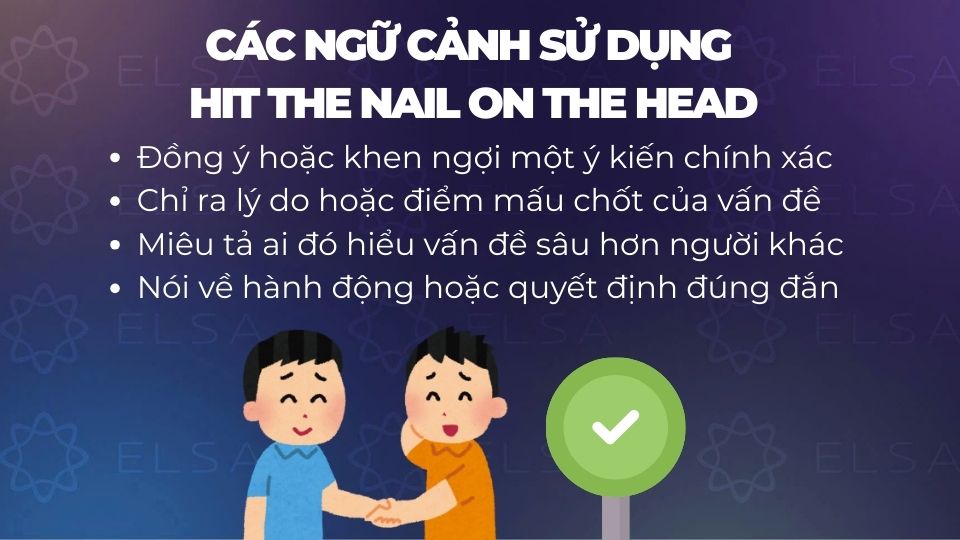 Các ngữ cảnh sử dụng Hit the nail on the head