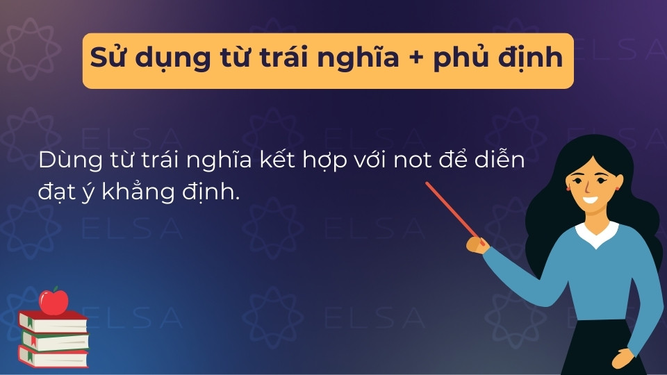 Dùng thể phủ định kết hợp từ trái nghĩa để tái diễn đạt ý tưởng theo hướng ngược lại