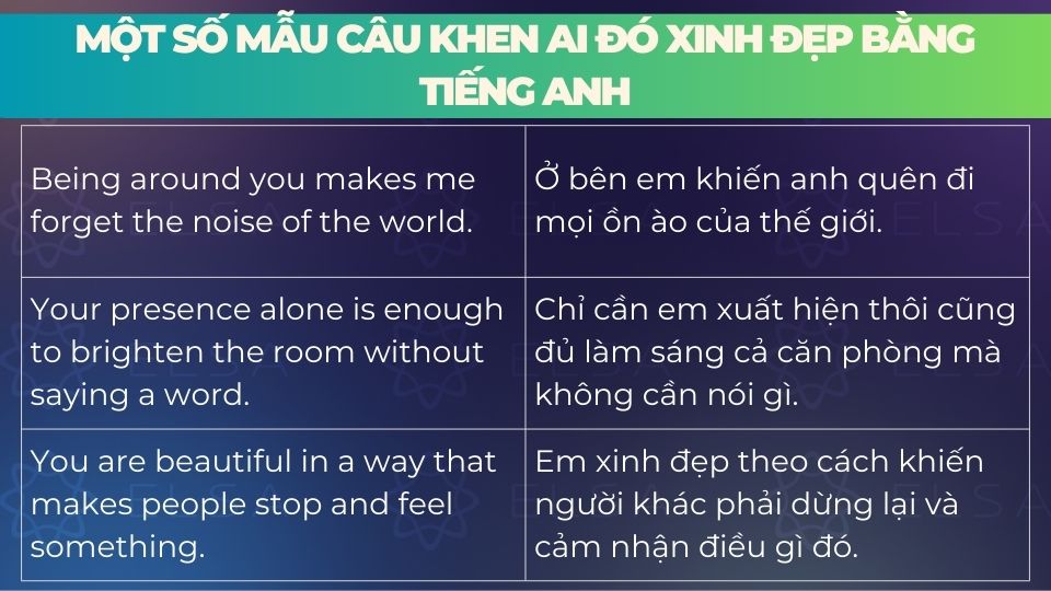 Một số mẫu câu khen ai đó xinh đẹp bằng tiếng Anh