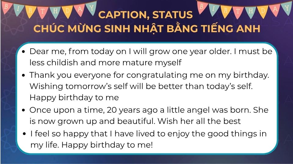 Caption, status chúc mừng sinh nhật bằng tiếng Anh