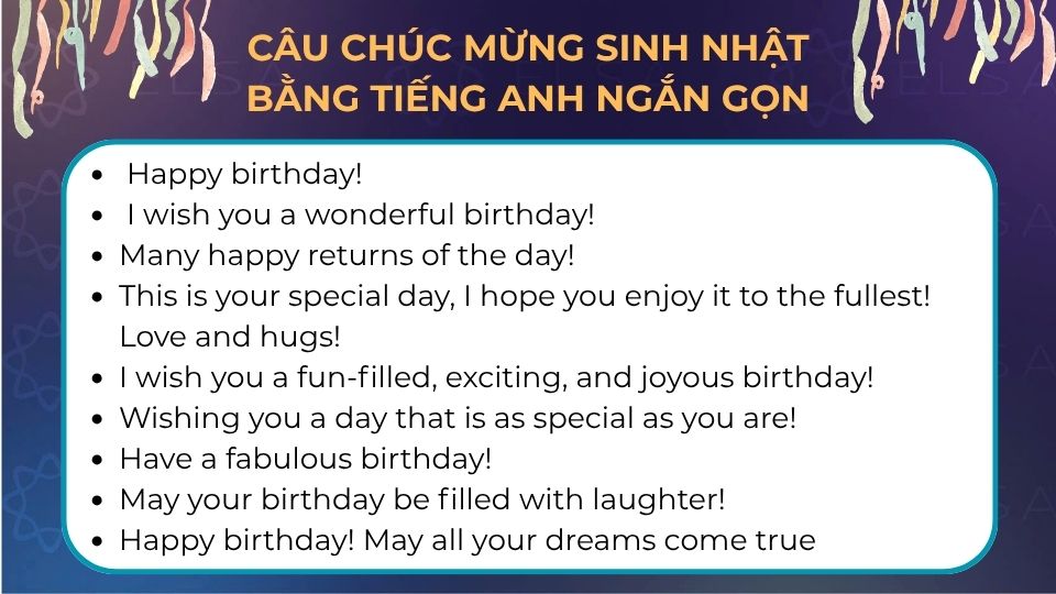 Câu chúc mừng sinh nhật bằng tiếng Anh ngắn gọn