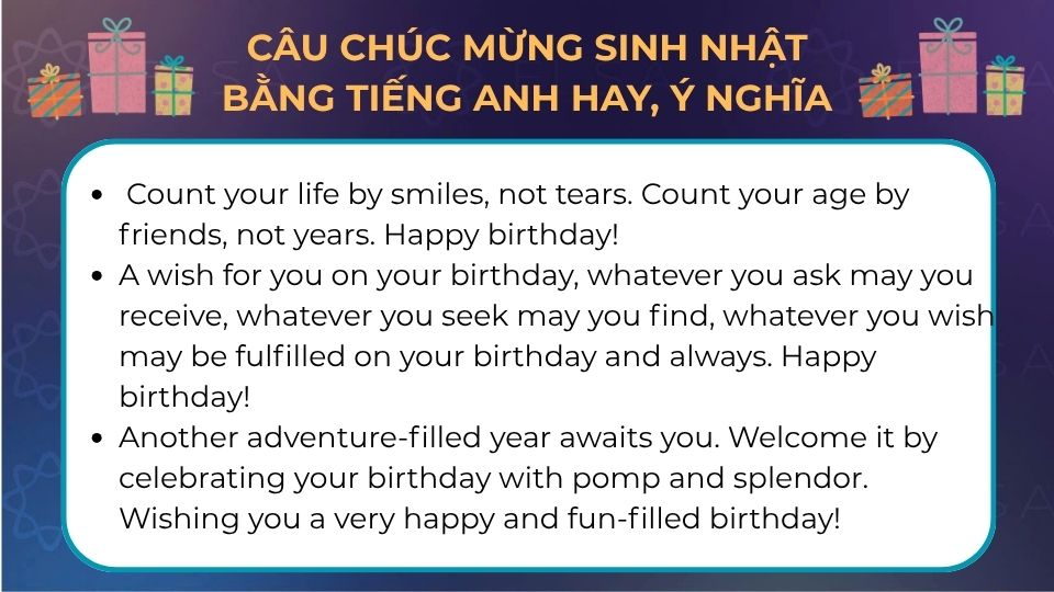 Câu chúc mừng sinh nhật bằng tiếng Anh hay, ý nghĩa