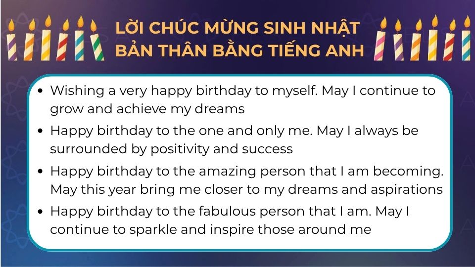 Lời chúc mừng sinh nhật bản thân bằng tiếng Anh