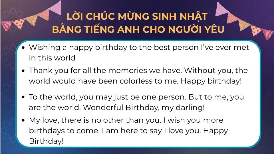 Lời chúc mừng sinh nhật bằng tiếng Anh cho người yêu