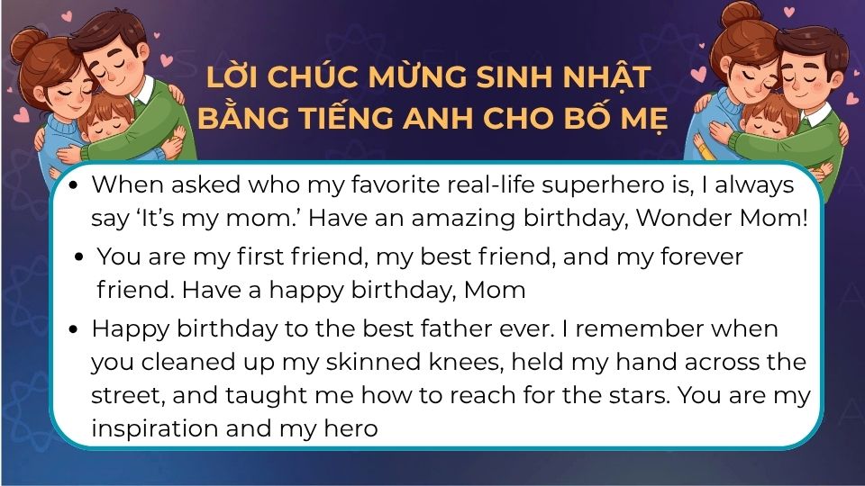 Lời chúc mừng sinh nhật bằng tiếng Anh cho bố mẹ