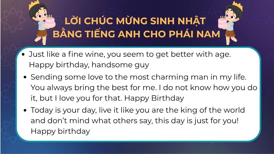 Lời chúc mừng sinh nhật bằng tiếng Anh cho phái nam