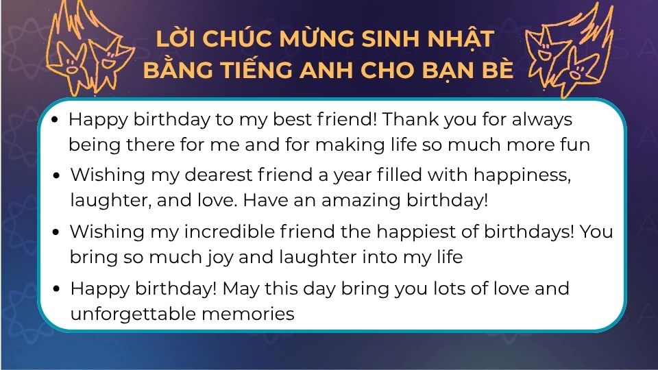 Lời chúc mừng sinh nhật bằng tiếng Anh cho bạn bè