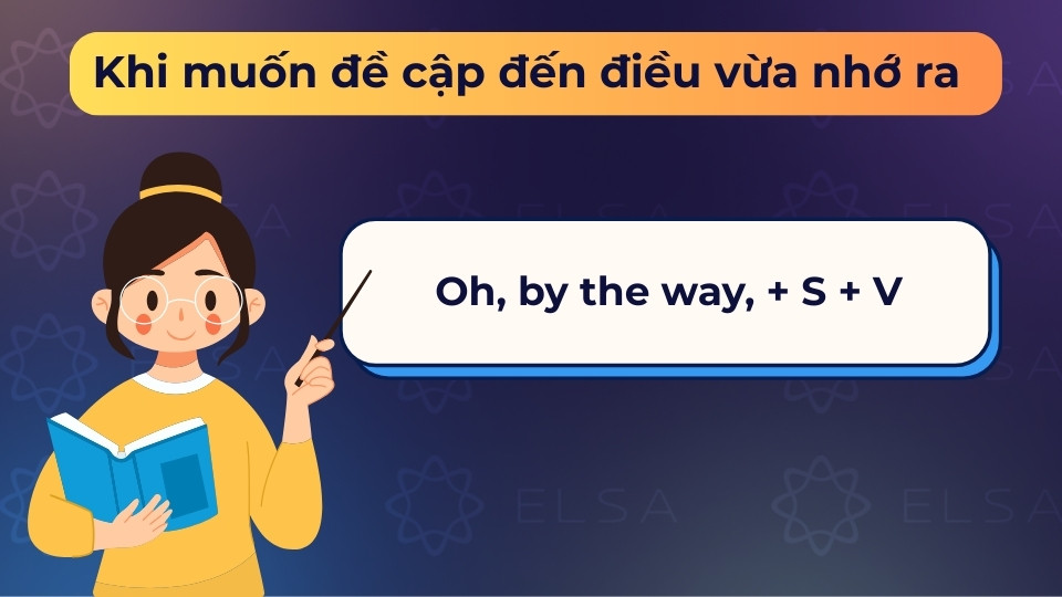 Dùng by the way để mở đầu khi bạn chợt nhớ ra một điều gì đó quan trọng cần nói ngay