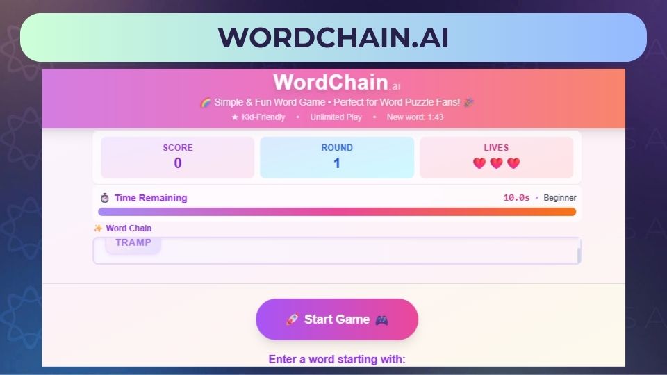 Website chơi game nối từ tiếng Anh - WordChain.ai