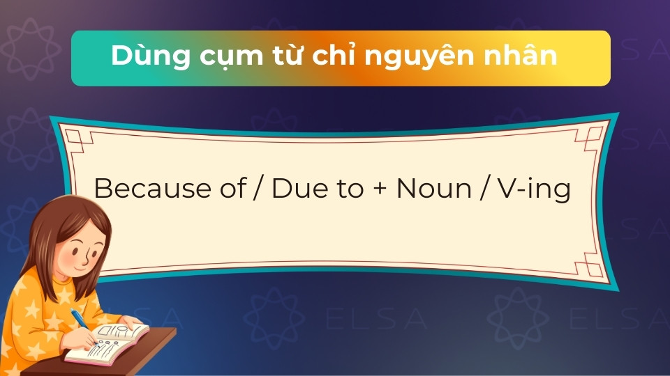 Because of và Due to đi kèm danh từ hoặc V-ing để nêu lý do một cách súc tích