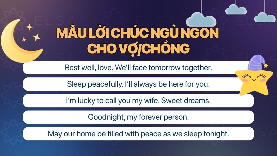 Những lời chúc ngủ ngon tiếng Anh dành cho vợ hoặc chồng
